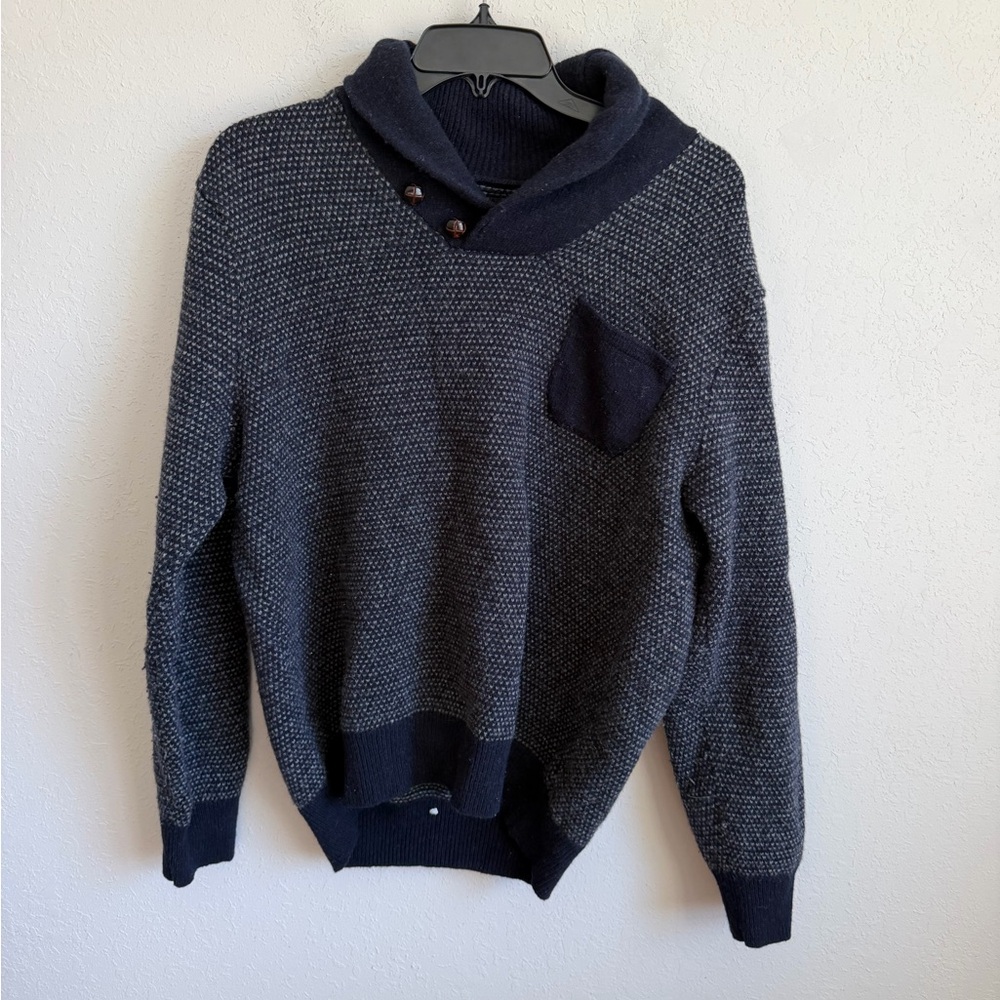 J.Crew Gray Checkered 100% Lambswool Lapel Neck Sweater Men’s L Fisherman Prep